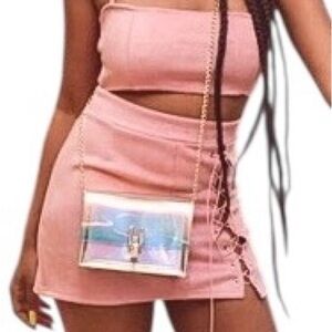 Pink Lace-Up Mini Skirt